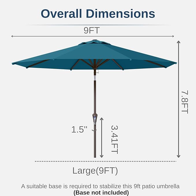 9ft Patio Umbrella with Push Button Tilt and Crank,Outdoor Market Table Umbrella UV Protection 8 Sturdy Ribs for Backyard,Garden,Pool,Deck(Lake Blue)