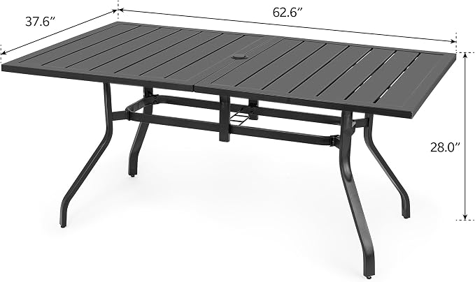 Sour Citrus 62" Rectangular Outdoor Metal Patio Dining Table for 6 with Umbrella Hole, Weather-Resistant Table for Garden, Backyard and Deck, Black