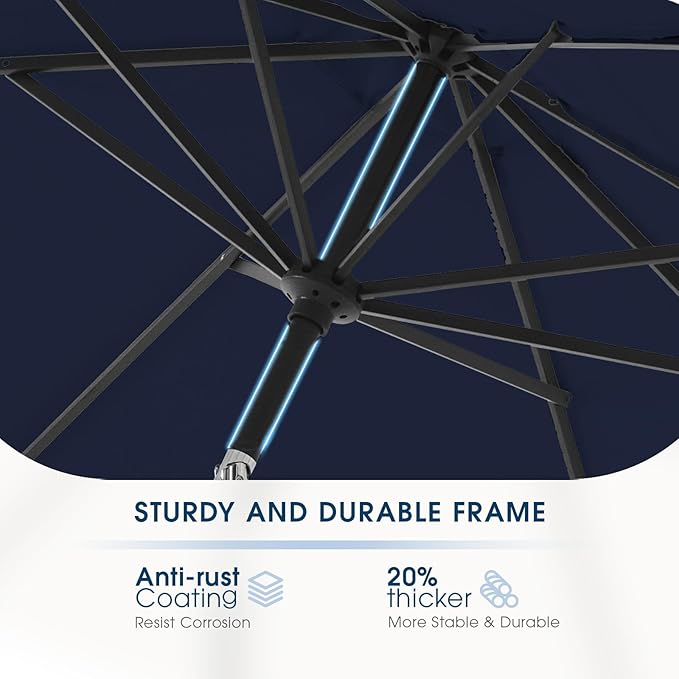 wikiwiki 10 FT Patio Umbrellas Outdoor Table Market Umbrella with Push Button Tilt/Crank, 8 Sturdy Ribs, Fade Resistant Waterproof POLYESTER DTY Canopy for Garden, Lawn, Backyard & Pool, Navy Blue