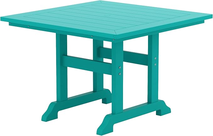 WestinTrends Malibu Outdoor Dining Table, All Weather Poly Lumber Adirondack 43" Trestle Square Patio Table with Umbrella Hole, Turquoise