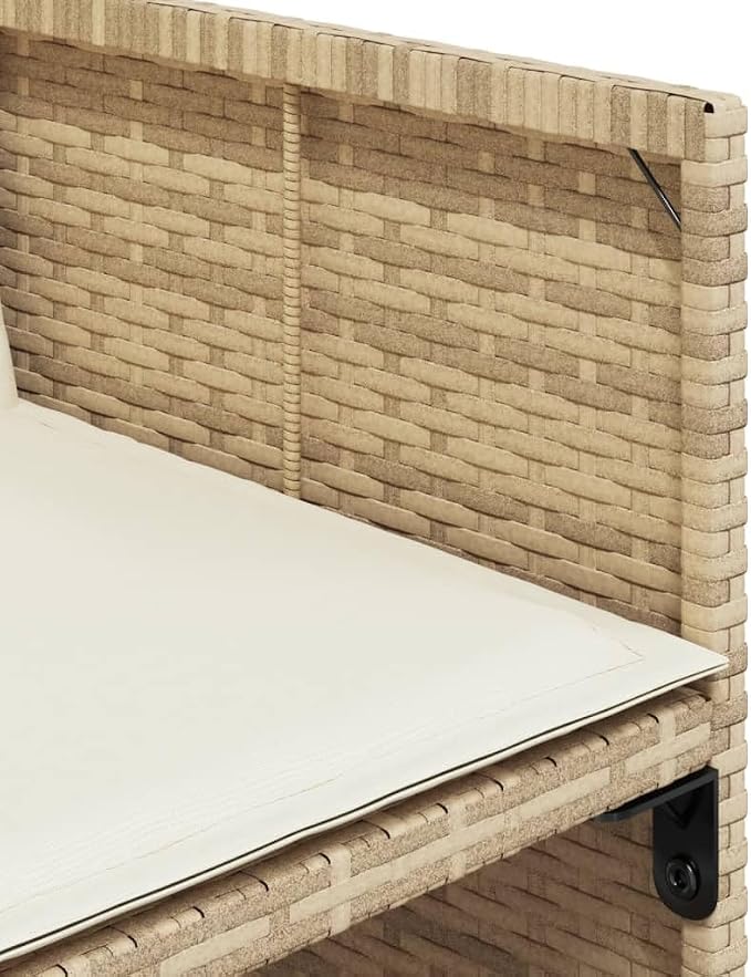 5 Piece Patio Dining Set with Cushions Beige Poly Rattan Outdoor Table and 4 Folding Chairs for Garden Backyard Relaxation with Tempered Glass Top Space-Saving Design
