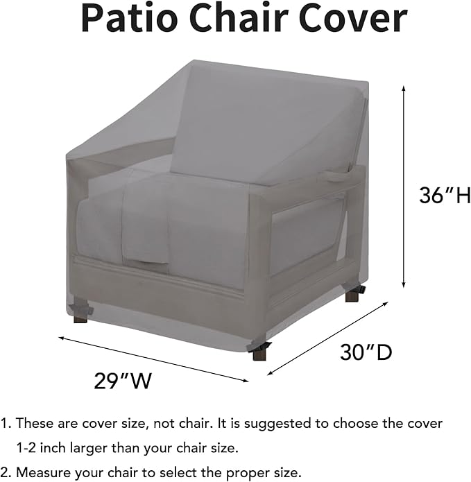 Easy-Going Waterproof Patio Chair Cover UV Resistant Outdoor Chair Cover Weatherproof Lawn Patio Furniture Cover with Tape Sealed Seam (2 Pack-29Wx30Dx36H inch, Grey)