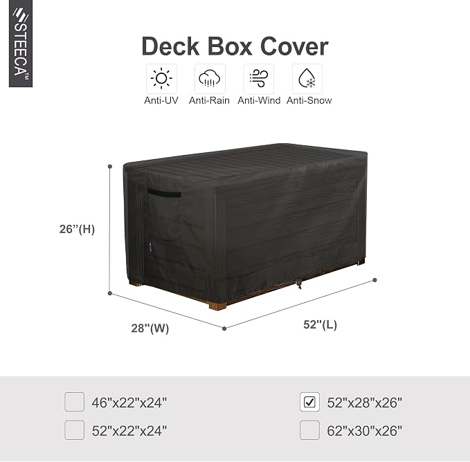 Patio Deck Box Cover Waterproof Outdoor Rectangular Storage Bench Cover 52L x 28W x 26H inch, Black