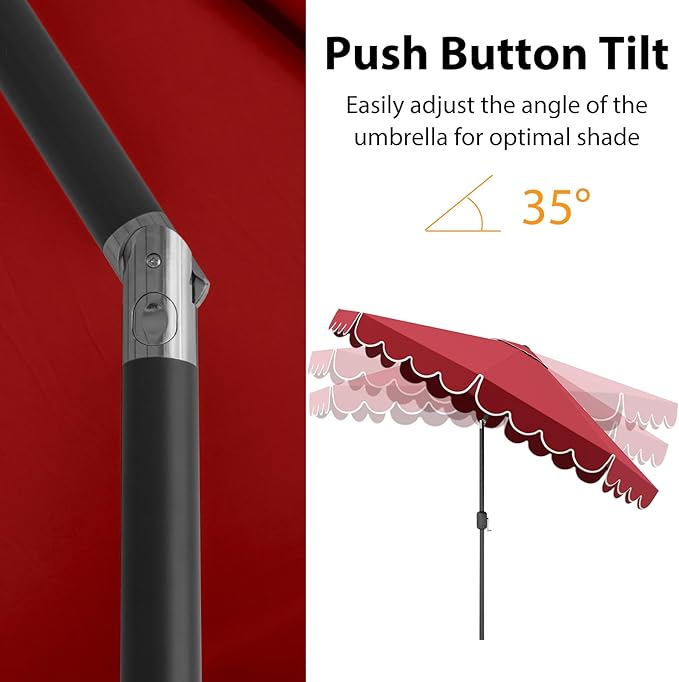 HAPPYGRILL 10 FT Patio Umbrella, Market Table Umbrella w/Crank, Push Button Tilt, Ruffled Edges, Vented Top & 8 Ribs, Outdoor Sun Shade for Poolside Backyard Beach