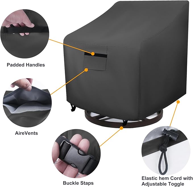 Patio Furniture Covers Waterproof for Chairs, Lawn Patio Chair Covers Fits up to 28 W x 30 D x32 H inches 2 Pack Black