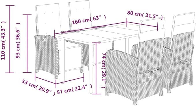 Backyard Furniture Patio Conversation Sets Outdoor Seating 5 Piece Patio Dining Set with Cushions Gray Poly Rattan Suitable for Gardens, Balconies, Decks