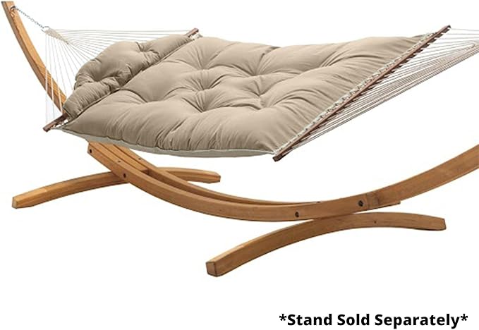 Hatteras Hammocks Large Cast Ash Sunbrella Tufted Hammock with Detachable Pillow – 13 ft. x 55 in., 450 lb Capacity, Cumaru Spreader Bar, Zinc-Plated Hardware – Handcrafted in The USA