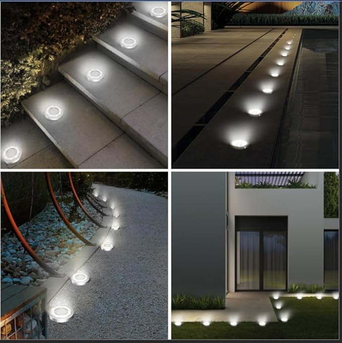 vighep Solar Ground Lights,12 Pack Flat Solar Lights Outdoor Waterproof, Bright LED Solar Disc Lights, 6000K Cool White Landscape Lighting for Outside Yard Garden Pathway Driveway Lawn