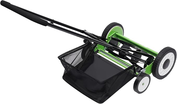 Eco-Friendly 16-Inch Lawn Mower, Manual Push Reel Mower, 5-Blade High-Capacity Grass Catcher Wheel Mower with Adjustable Cutting Height, Perfect for Sustainable Gardening