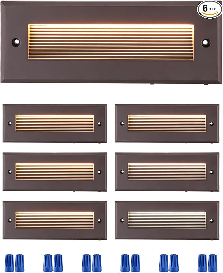 LEONLITE 5W/4W/3W Dimmable 5CCT Low Voltage LED Step Lights Outdoor, 9 Inch Exterior Step Lighting, 12-24V AC/DC Landscape Stair Riser Light, UL Listed, IP65, Oil Rubbed Bronze, Aluminum, Pack of 6