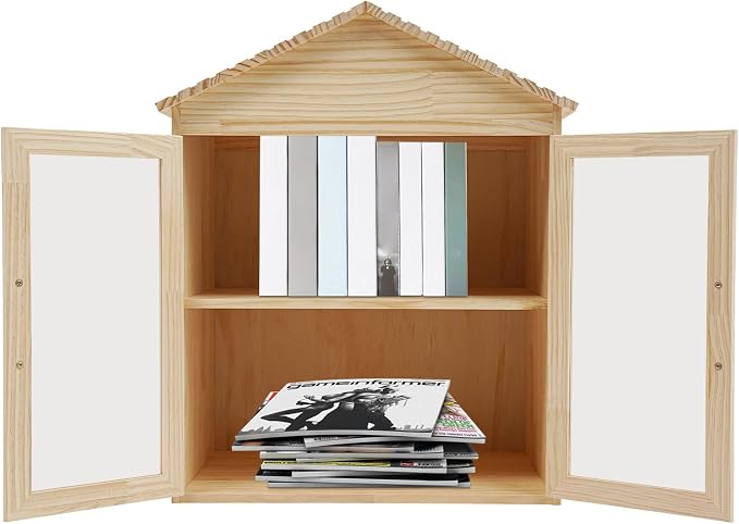 Outdoor Library Outdoor Book Box Storage Small Wooden Cabinet Little Literature Box for Neighborhoods Community and Schools Sharing Books, Newspapers and Art (2 Tiers, 19.6 x 14.2 x 25.2in)