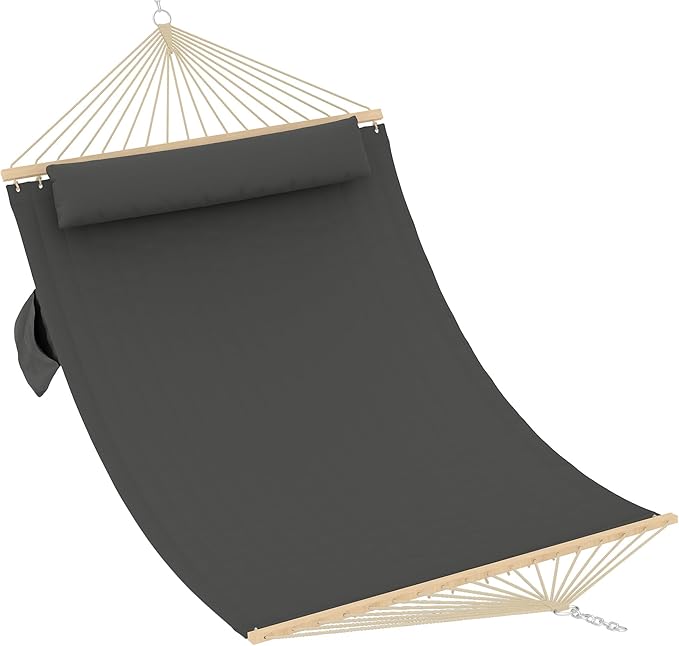 Hammocks 12 FT Double Quilted Fabric Hammock with Spreader Bar and Detachable Pillow, 2 Person Hammock for Outdoor Patio Backyard Poolside, 450lbs Weight Capacity