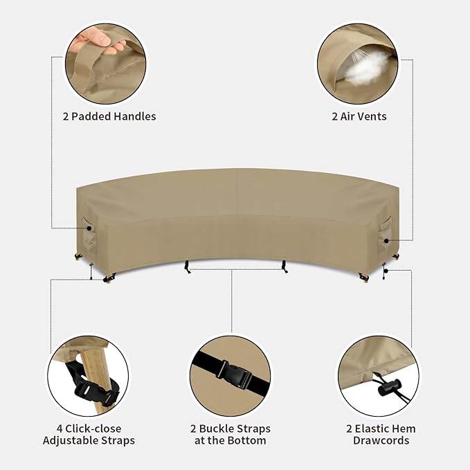 PureFit Outdoor Sectional Sofa Cover Waterproof Curved Patio Furniture Covers for Deck, Lawn and Backyard, 150Lx36Dx38Hx112FL, Camel
