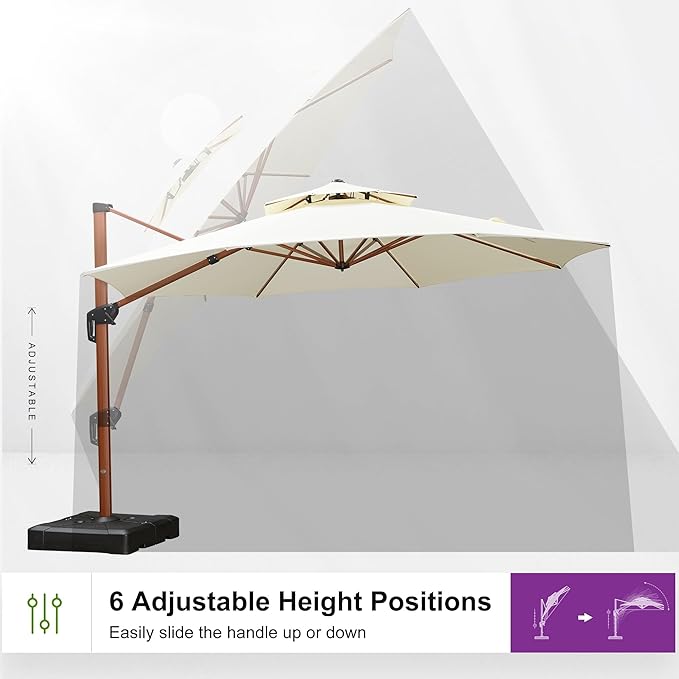 PURPLE LEAF Cantilever Umbrella with Base Outdoor Round Umbrellas Large Cantilever Umbrella Windproof Offset Heavy Duty Sun Umbrellas for Garden Deck Pool Patio, 13ft Cream