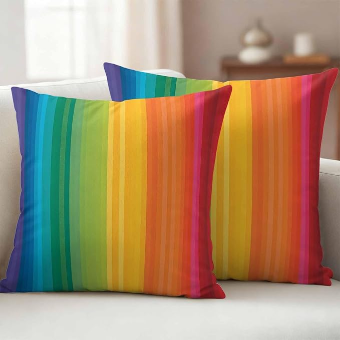 Colors Striped Outdoor Pillow Covers Set of 2 Rainbows Gradients Yellow Red Abstract Waterproof Throw Pillow Cover Decorative Cushion Cases for Patio Porch Garden 18X18 Inch