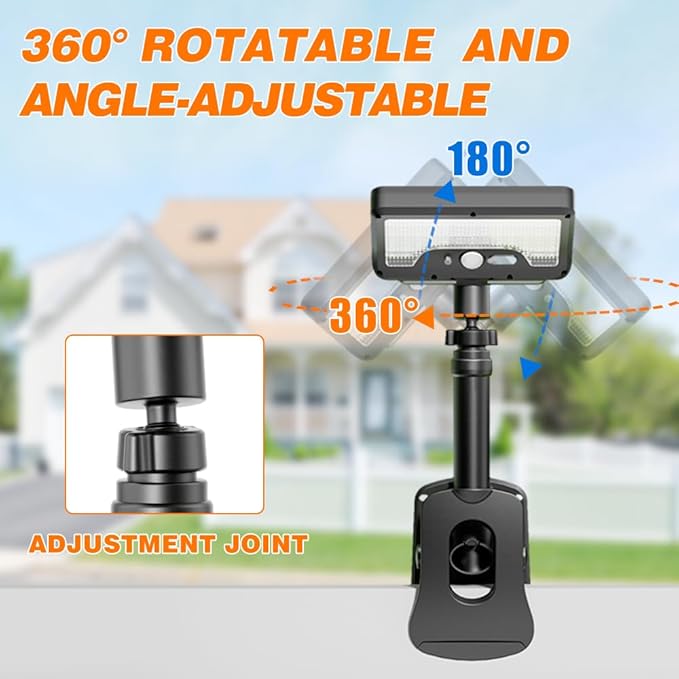 Clip On Solar Motion Sensor Light Outdoor, 600LM 3 Modes IP65 Waterproof, Adjustable Angle 1-Second Installation for Fence, Camping, Deck & Gutter(Black)