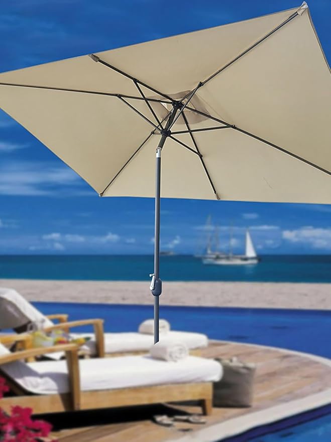 TITA-DONG Rectangular Umbrella Canopy Replacement 6 Ribs, Fade Replacement Umbrella Canopy, Heavy Duty Polyester Fabric Outdoor Shade Canopy Cover for Market Table Cantilever Parasol Top Cover(Milky