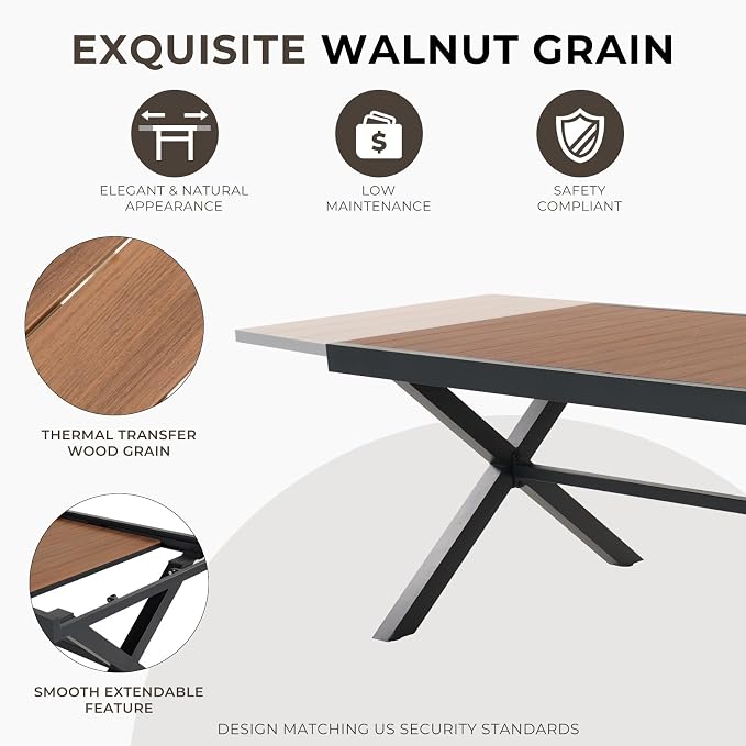 Grand patio 11-Piece Outdoor Dining Set, 10 Extra-Wide Folding Chairs & 1 Rectangle Expandable Table, Sling Mesh Patio Chairs with Wood Grain Table for Yard, Poolside, Deck, 8 Gray and 2 Apricot