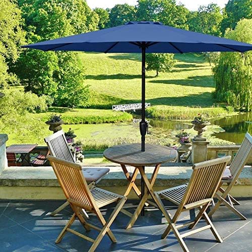 Simple Deluxe 9FT Outdoor Patio Umbrella UV-Protection Table Umbrella with Push Button 8 Ribs Tilt/Crank Waterproof Market Umbrella for Garden, Backyard, Pool, Deck, Blue