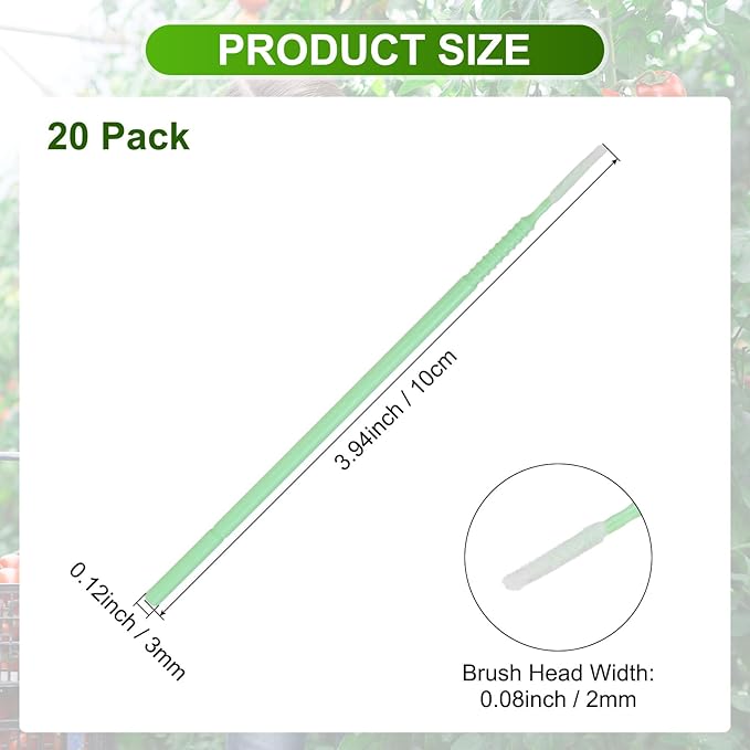 M METERXITY 20-Pack Pollinator Brush, 0.08inch/2mm Plastic Vegetable Pollinator Pen Manual Pollination Tool for Gardening/Greenhouse/Hydroponic Plants/Flower [Green]