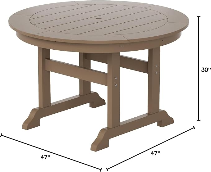 HDPE Laguna 47" Round Dining Table,Weathered Wood