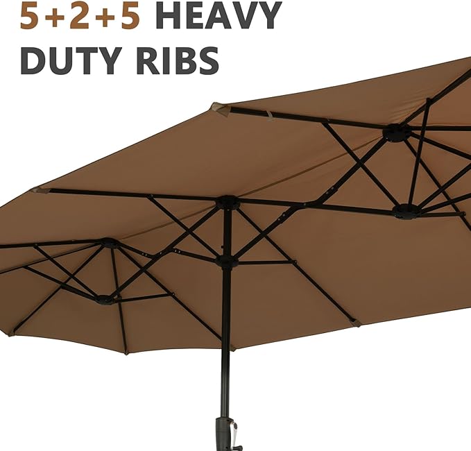 13Ft Large Patio Umbrella Outdoor Double-Sided Market Umbrella w/Easy Crank for Yard, Poolside, Deck, Coffee