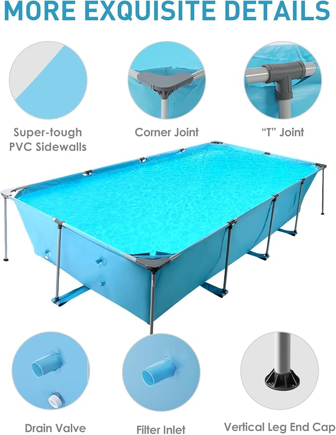 Above Ground Pool 15FT x 7FT Rectangle Swimming Pool with 1765 Gal Capacity, Easy Set Up, Outdoor Backyard Pools for Family, Adults
