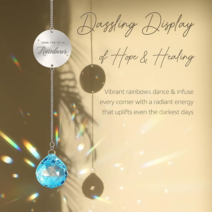 Mooncraftlogy Memorial Gifts for Loss of Loved One, Unique Sympathy Idea, Sky Blue Crystal Ball Grief Suncatcher, Rainbow Bereavement Box for Mom Dad Husband Son Daughter