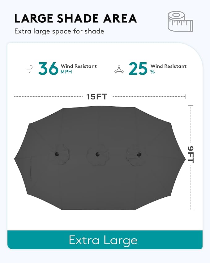 SERWALL HDPE Patio Furniture Set with 15FT Double Side Patio Umbrella, All Weather Wood-Like Outdoor Sofa Sectional Couch, Blue Patio Furniture with Grey Cushions
