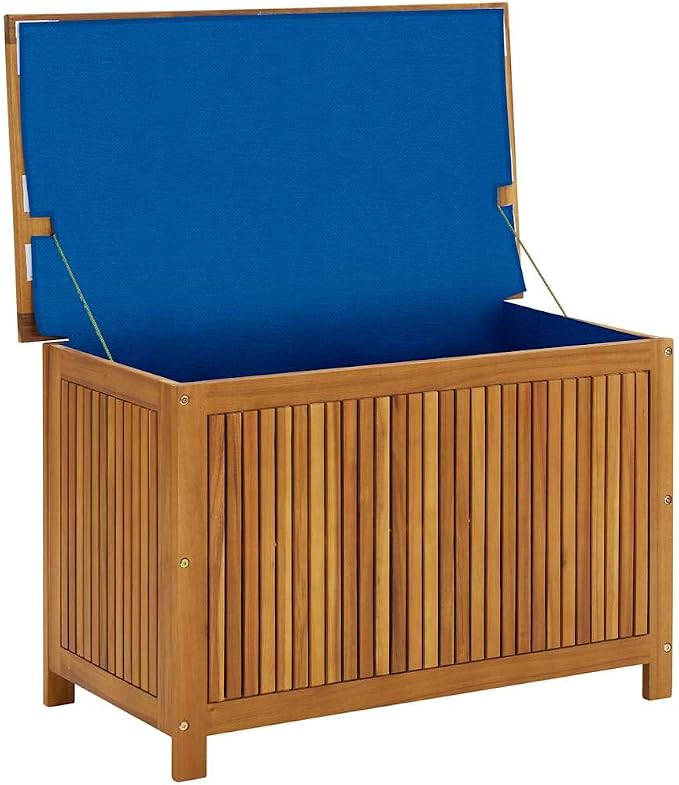Outdoor Storage Box 35.4x19.7x22.8 Inches Solid Acacia Wood with Waterproof Liner, Patio Furniture Cushion Organizer, Garden Bench Seat and Side Table for Deck, Backyard, Porch