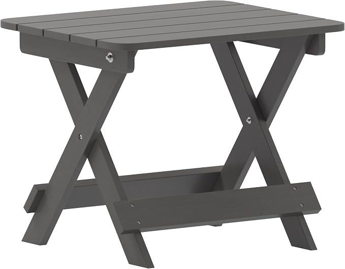EMMA + OLIVER Haley Outdoor Folding Side Table, Portable All-Weather HDPE Adirondack Side Table, Gray