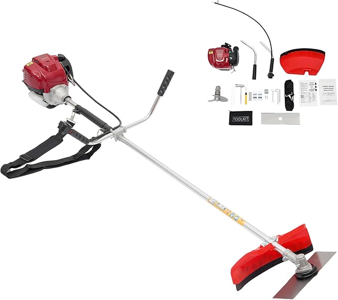 Brush Cutter, 4-Stroke 35.8CC 1050W Gas Lawn Edger Single Cylinder Air Cooled Weed Wacker Multifunction Weed Eater Aluminum Gas Powered Weed Trimmer Garden Trimmer w/0.24 Gal Fuel Tank Capacity
