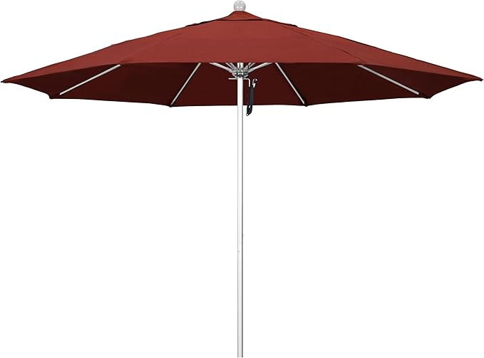 California Umbrella 11Ft Commercial Grade Sunbrella Fabric Market Umbrella, Pulley Lift, Aluminum/Fiberglass, 2mm pole wall, Silver Frame, Terracotta Fabric