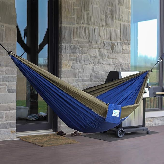 Vivere Parachute Nylon Double Hammock, Navy/Olive