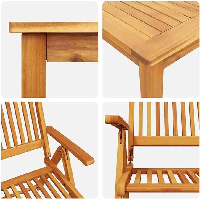 Afuera Living Contemporary Solid Acacia Wood Garden Dining Set, Foldable Design, Brown Finish, Seats 8, Durable Outdoor Patio Furniture, Modern Style for Backyard or Garden Dining