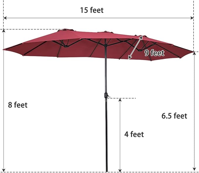 Tangkula 15 Ft Patio Umbrella Double-Sided Steel Outdoor Market Table Umbrella with Crank (Wine)