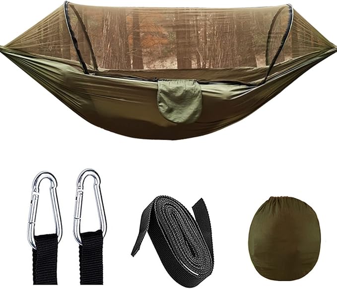 NOBRIM Hammock Portable Hammocks Double-Person with Mosquito Net Automatic Quick-Opening Swing Hammock for Camping Outdoor Indoor Patio