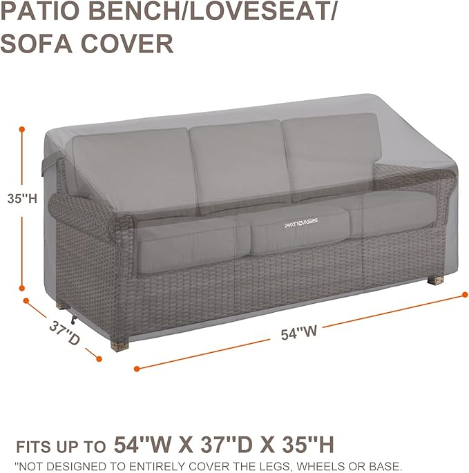 Patio Bench Cover Grey Waterproof, Small Outdoor Loveseat Cover 54in W x 37in D x 35in H Waterproof UV-Resistant Windproof Ripproof Outdoor 2 Seater Couch Cover