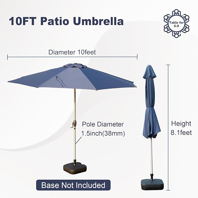 Domi 10FT Patio Umbrella, Outdoor Table Umbrella with Aluminum Pole, UV Protection Waterproof Market Sun Umbrella with Push Button Tilt and Crank for Garden, Deck, Backyard, Pool (Navy Blue)