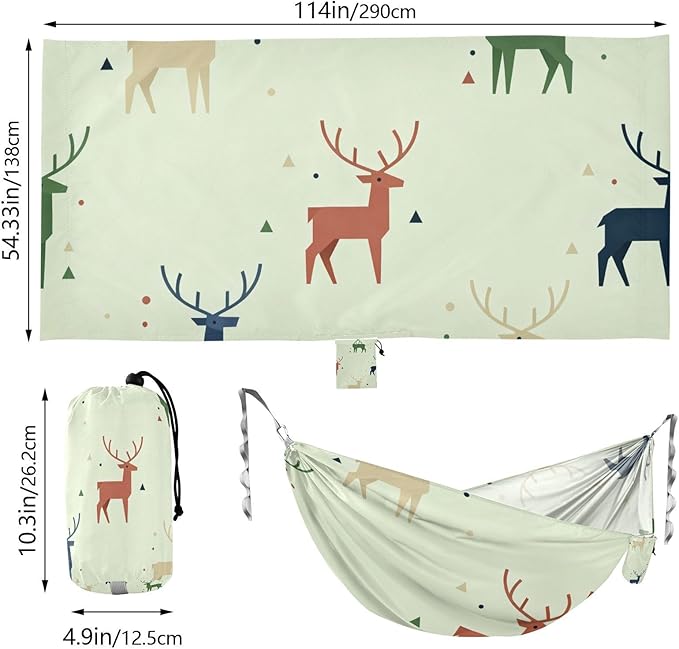 Geometric Deer Outdoor Hammock with Tree Straps Cloth for Outside Beach Patio Garden