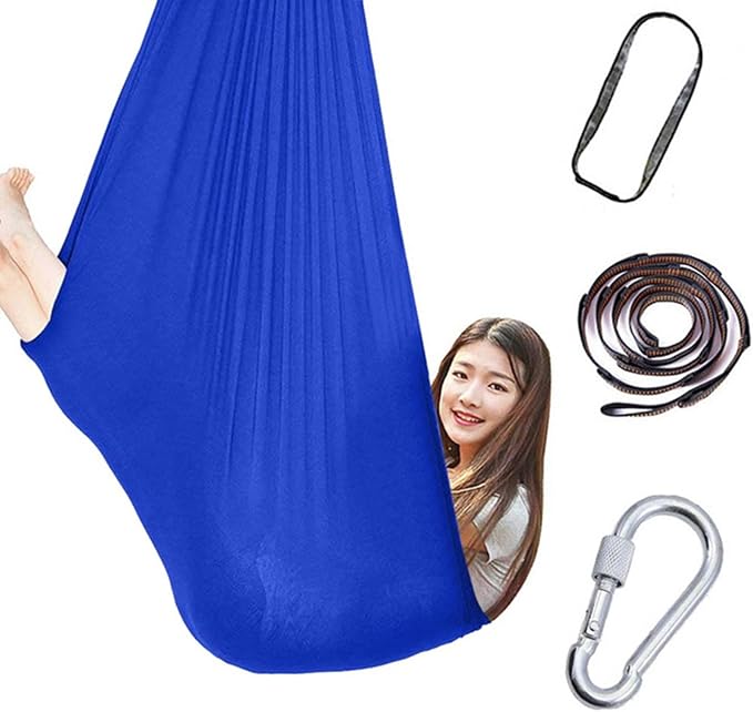 360° Rotating Elastic Aerial Yoga Hammock Outdoor Indoor Swings Aerial Yoga Sensory Therapy Cuddle Swing Soft Elastic Parcel Steady Seat Swing (Color : Sky Blue, Size : 100x280cm)