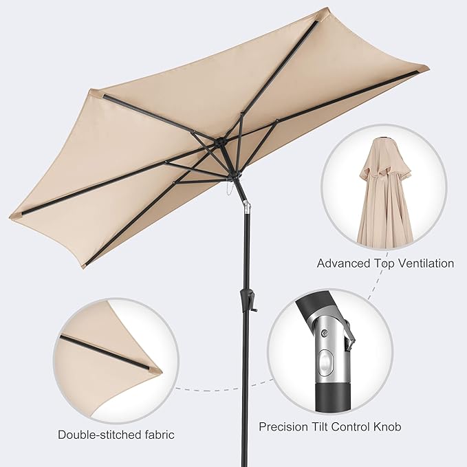 FLAME&SHADE 9ft Half Patio Umbrella - Half Outdoor Umbrella with Tilt UV Protection Waterprool, Half Round Table Umbrella for Wall Balcony, Pool, Porch, Garden, Deck, Market, Backyard (Beige)