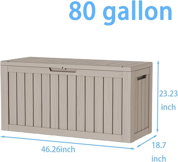 Pepe Tee 80 Gallon Waterproof Resin Deck Box, Outdoor Storage Bin for Patio Furniture Cushions, All-Weather Garden Organizer & Seating Bench, Coffee