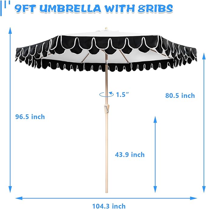 9Ft Elegant Valance Patio Umbrella, Outdoor Umbrellas for Patio with Auto-Tilt and Crank Systerm, Table Umbrella for Outdoors, Poolside,Beach, Backyard