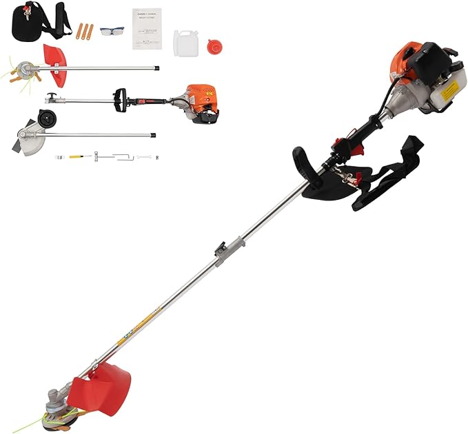 Brush Cutter, 2-Stroke 33CC 0.81KW Gas Lawn Edger Single Cylinder Air Cooled Weed Wacker Multifunction Weed Eater Aluminum Alloy Gas Powered Weed Trimmer Garden Trimmer w/0.264 Gal Fuel Tank Capacity