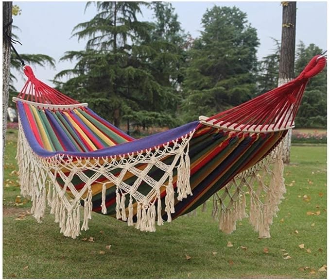 Hammock for Outside Recreation Nordic Style Tassel Hammock Anti-Rollover Swing Garden Canvas Hammock Gifts for Hikers Hammock Swing(A)
