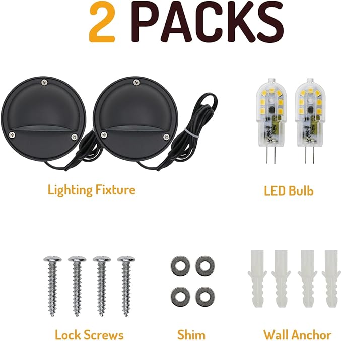 Lumina Lighting® 2W LED Deck Lights (2 Pack) | Low Voltage Landscape Lighting Waterproof - 12V 3000K Outdoor Patio Step Deck Lighting | Replaceable G4 LED Bulb Included (Black)
