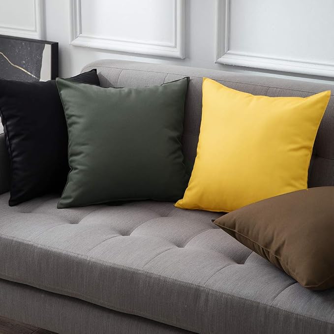 MIULEE Decorative Outdoor Waterproof Pillow Covers 20x20 Black | Decorative Patio Furniture,Pack of 2,Accent Square Soild Throw Pillow Covers,Summer Garden Tent Couch Sofa
