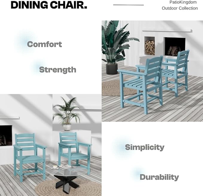 Outdoor HDPE Dining Set 7 Pieces, Patio Table with Umbrella Hole and 6 Chairs, All Weather Patio Furniture for Lawn, Garden, Backyard, Deck, Poolside, Outdoor Dining Table and Chairs, Aruba Blue