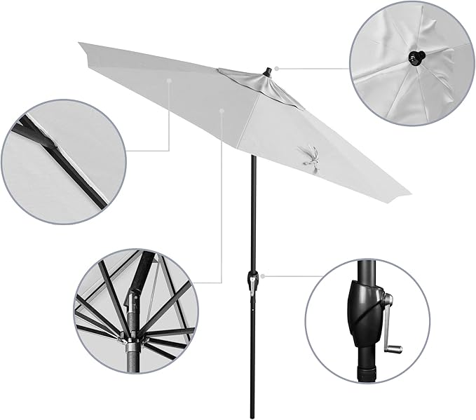 California Umbrella 7.5' Rd Aluminum Patio Umbrella, Crank Lift, Auto Tilt, Black Finish